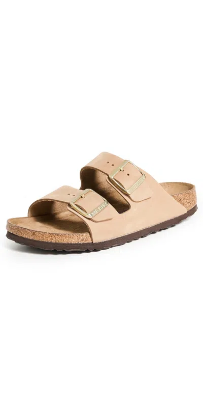 Birkenstock Arizona Sandal With Adjustable Straps In Suede Sand In Brown