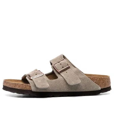 Birkenstock Arizona Soft Footbed Suede Leather Narrow Fit Sandals 'taupe' In Brown