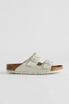 Birkenstock Men's Arizona Soft Footbed Suede Sandal In Antique White, Men's At Urban Outfitters In White