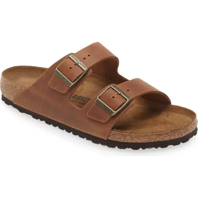 Birkenstock Arizona Soft Slide Sandal In Cognac Oiled Leather