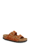 Birkenstock Arizona Rivet Suede Dark Rust Slipper - Size S In Dark Rust