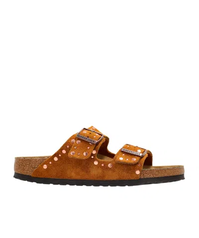 Birkenstock Arizona Rivets Studded Slide Sandal In Brown