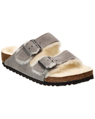 Birkenstock Arizona Shearling & Suede Sandals In Grey