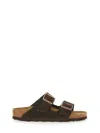 Birkenstock Brown Slip-on Sandals With Engraved Logo In Leather And Cork Man In Brown