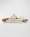 Birkenstock Arizona Suede Dual-buckle Slide Sandals In White