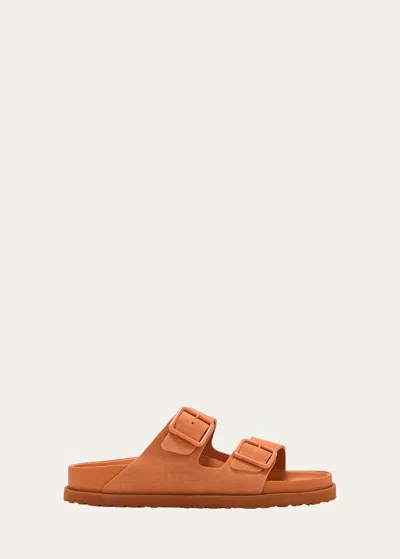 Birkenstock Arizona Suede Dual-buckle Slide Sandals In Orange