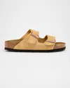 Birkenstock Arizona Suede Dual-buckle Slide Sandals In Latte Cream