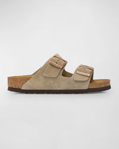 Birkenstock Arizona Suede Dual-buckle Slide Sandals In Taupe