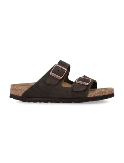 Birkenstock Arizona Slippers With Cork Midsole And Suede Upper In Brown