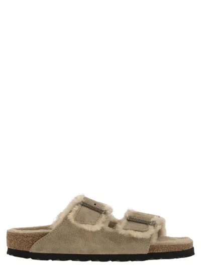 Birkenstock Arizona - Suede Lamb Fur Slipper In Brown