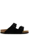 Birkenstock Arizona Wide Black Birko-flor Two Bar Mules In Black