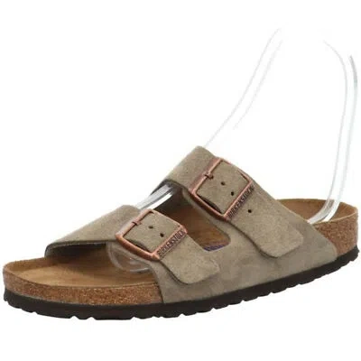 Pre-owned Birkenstock Arizona Suede Leather Sfb Vl Taupe Slides Sandals Slippers Narrow