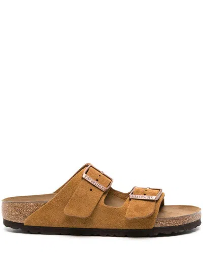 Birkenstock Arizona Suede Leather Slippers In Brown