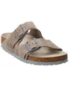 Birkenstock Arizona Suede Shearling Dual-buckle Slide Sandals In Beige