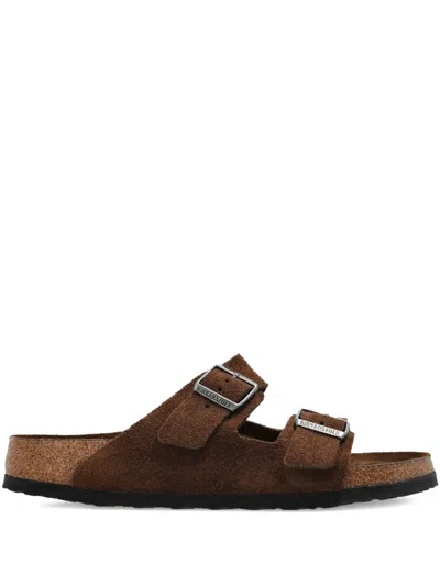 Birkenstock Arizona Suede Flat Sandals In Mocca In Green
