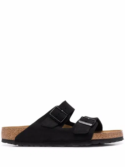 Birkenstock Arizona Double-strap Leather Slides In Black