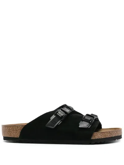 Birkenstock Zurich Double-strap Suede Slides In Black