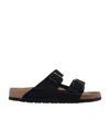 Birkenstock Arizona Double-strap Leather Slides In Black
