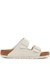 Birkenstock Arizona Suede Dual-buckle Slide Sandals In White