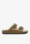 Birkenstock Arizona Suede Shearling Sandals In Nude