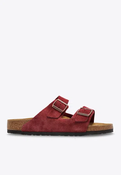Birkenstock Arizona Suede Slides In Red