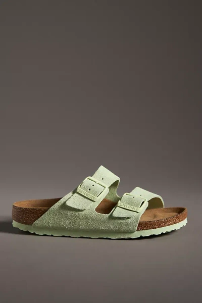 Birkenstock Arizona Suede Soft Footbed Sandals In Faded Lime Suede