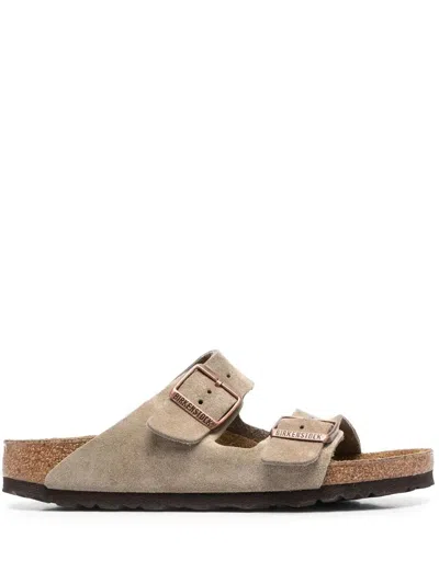 Birkenstock Arizona Birko-flor Graceful Taupe Two Bar Mules In Gray