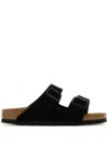 Birkenstock Arizona Double-strap Leather Slides In Black