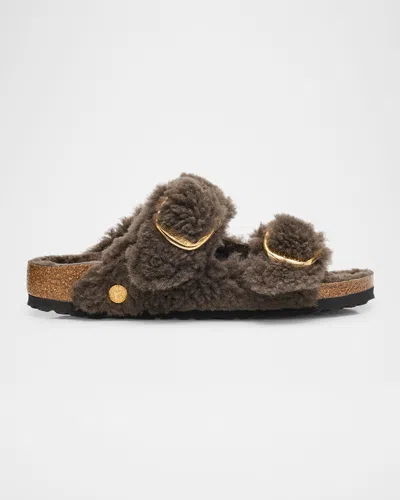 Birkenstock Arizona Teddy Shearling Dual Buckle Sandals In Gray