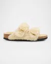 Birkenstock Arizona Teddy Shearling Dual Buckle Sandals In Eggshell