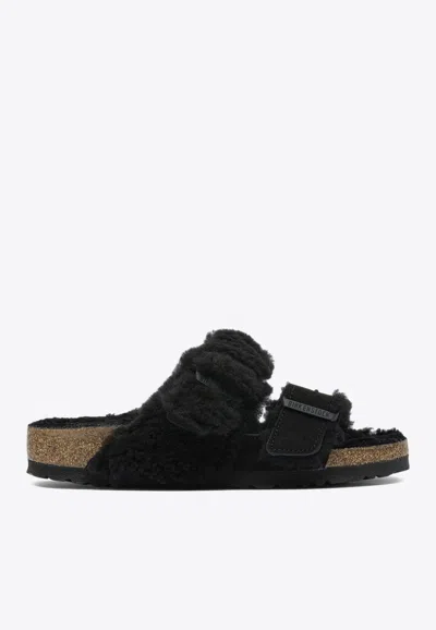 Birkenstock Arizona Teddy Split Suede Sandals In Black