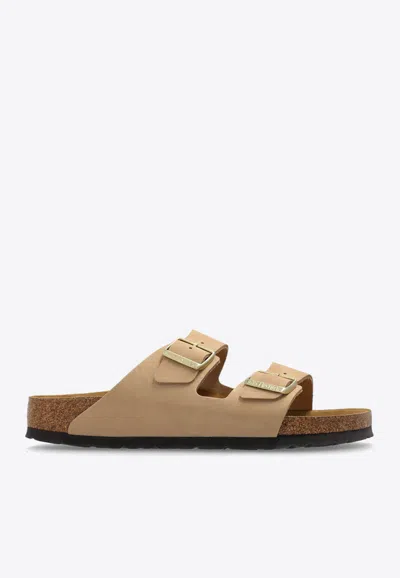 BIRKENSTOCK ARIZONA TWO-STRAP LEATHER SLIDES