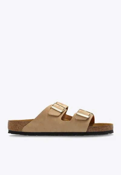 Birkenstock Arizona Two-strap Leather Slides In Beige