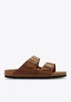 Birkenstock Arizona Two-strap Leather Slides In Brown