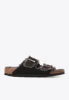 Birkenstock Arizona Two-strap Shearling Slides In Brown