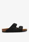 Birkenstock Arizona Double-strap Leather Slides In Gray