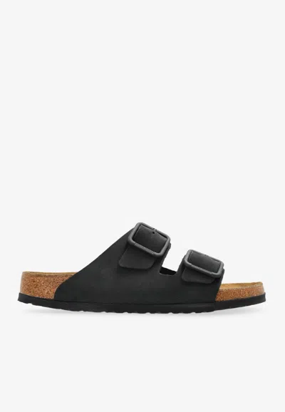 Birkenstock Arizona Wire Buckle Nubuck Leather Slides In Black