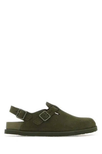 BIRKENSTOCK ARMY GREEN SUEDE TOKIO SLIPPERS