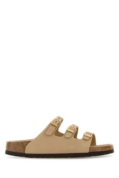 Birkenstock Beige Leather Florida Slippers In Light Brown