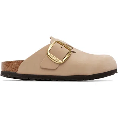Birkenstock Beige Narrow Boston Big Buckle Nubuck Leather Loafers In Multi
