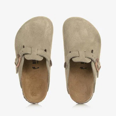 Birkenstock Beige Suede Leather Clog Sandals