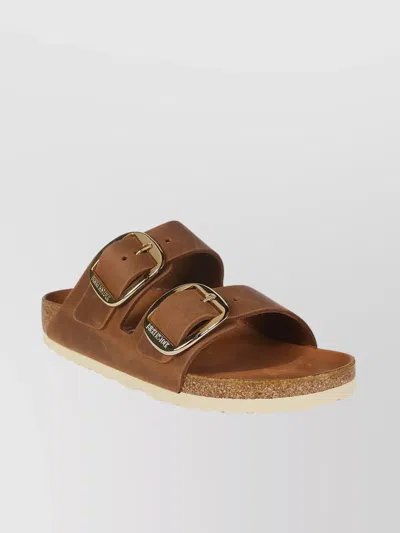 BIRKENSTOCK BIG BUCKLE OILED LEATHER SLIDES & FLIP FLOPS