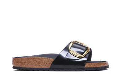 Birkenstock Madrid Narrow Big Buckle Natural Leather Patent Sandal In Black