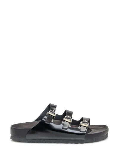 Birkenstock Arizona Sandalwood In Black Patent Leather With Three Buckles