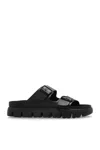 Birkenstock Black Leather Platform Sandals With Two Straps And Metal Buckles In Nero