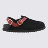 Birkenstock Black And Red Leather Tokio Cazador Flats In Black
