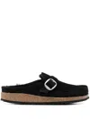 Birkenstock Black Buckley Shearling Suede Slip-on Shoes In Black