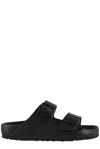 Birkenstock Black Leather Arizona Bs Slippers In Black