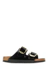Birkenstock Arizona Big Buckle Leather Slides In Black