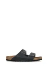 Birkenstock Black Leather Arizona Slippers In Black